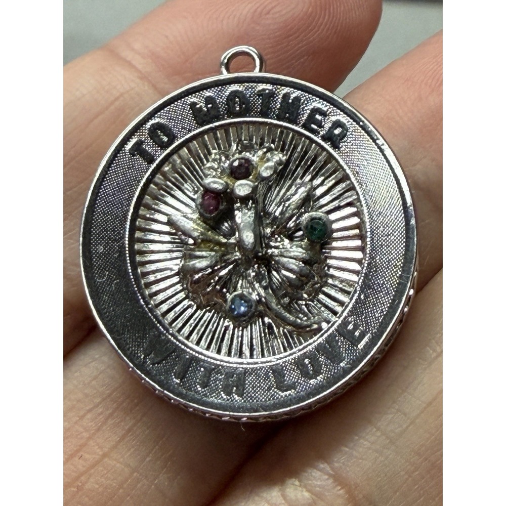 Vintage Silver Tone "To Mother With Love" Multicolored Gemstones Charm Plated